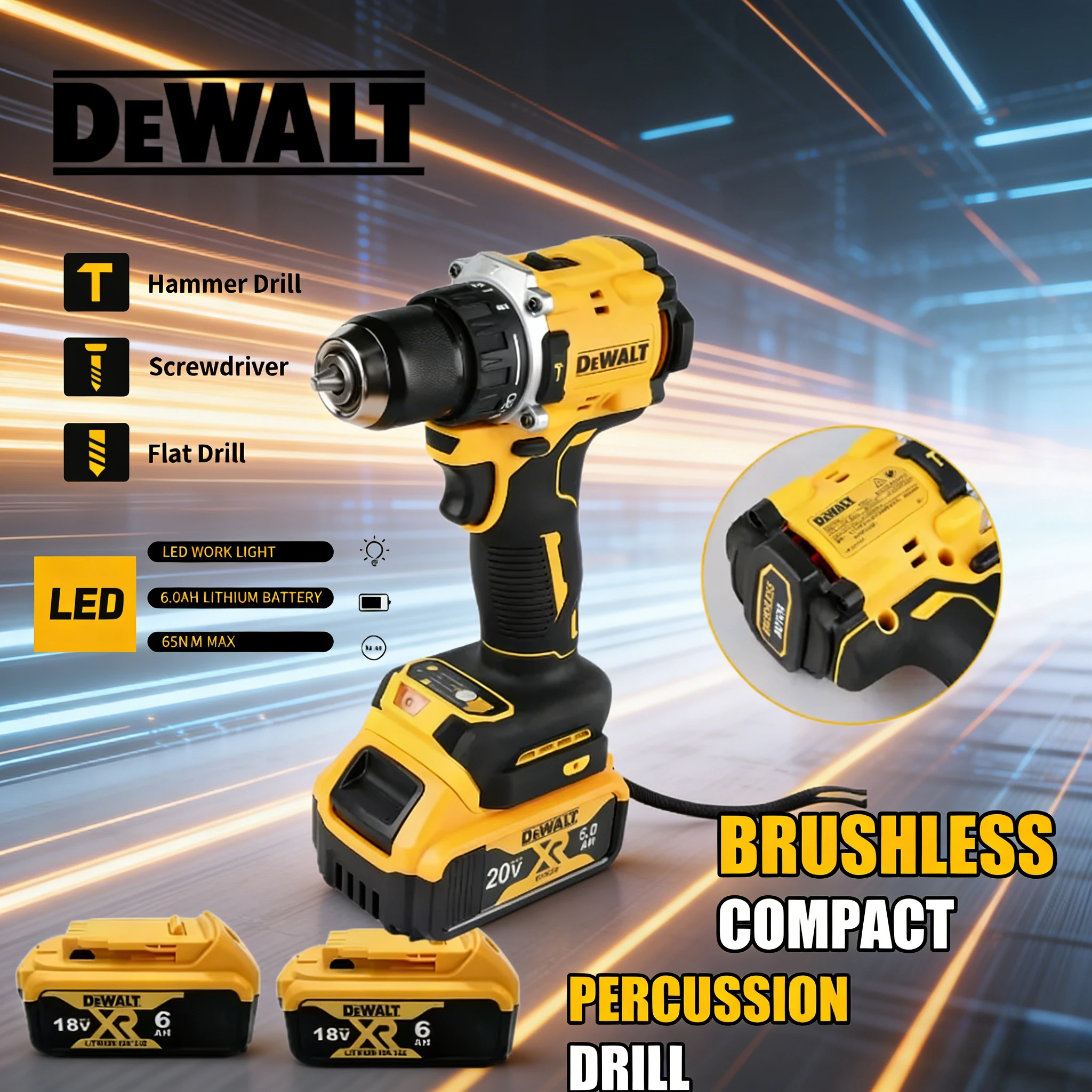 Perceuse à percussion sans fil DEWALT DCD805 18V-20V, tournevis électrique multifonction, outils électriques