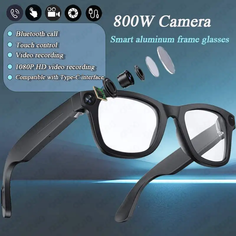 

New 1080P HD 800W Pixel Taking Smart Glasses Translation Video Record Touch Control Type-C Interface SmartGlasses Bluetooth Call
