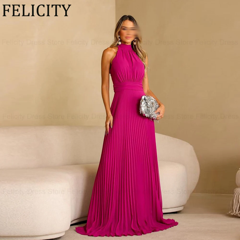 Felicity-Robes d'invité de mariage plissées en mousseline de soie, robes A-Line Halter, longueur au sol, soirée, quelle que soit, élégante mère de la mariée, 2024