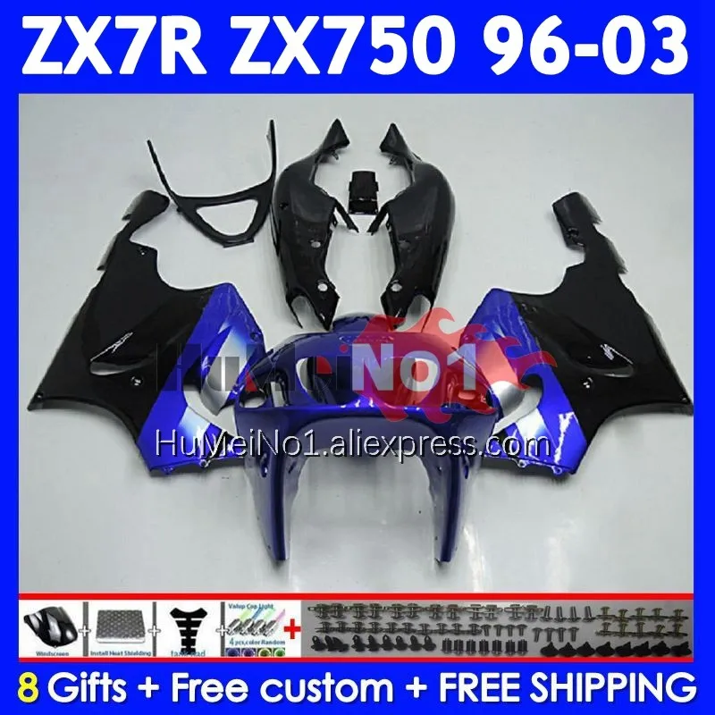 Body Kit For KAWASAKI NINJA ZX 7R 7 R 750 ZX-750 Blue black 210No.8 ZX750 ZX-7R ZX7R 96 97 98 99 2000 2001 2002 2003 Fairing