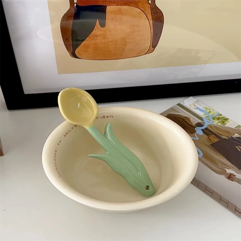 1/2/3PCS Ice Cream Dessert Spoon Creative Flower Coffee Spoon Good Looking Spoon Kitchen Tableware Kitchen Tool Ceramic Spoon