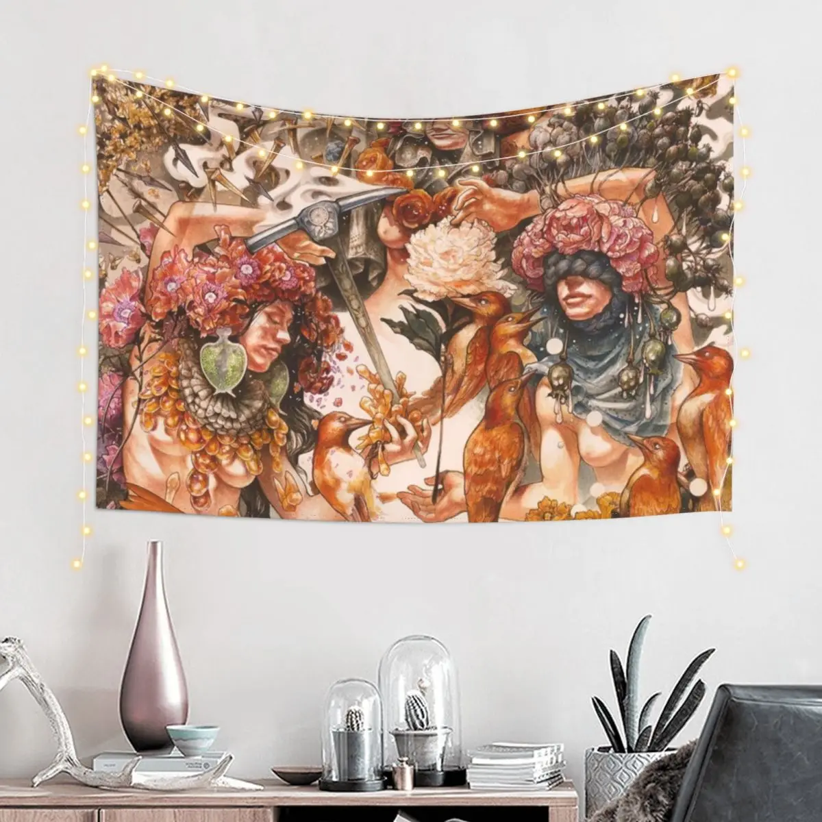 Baroness: Gold & Gray Tapestry Room Decorations Aesthetics Room Decorations Tapestry