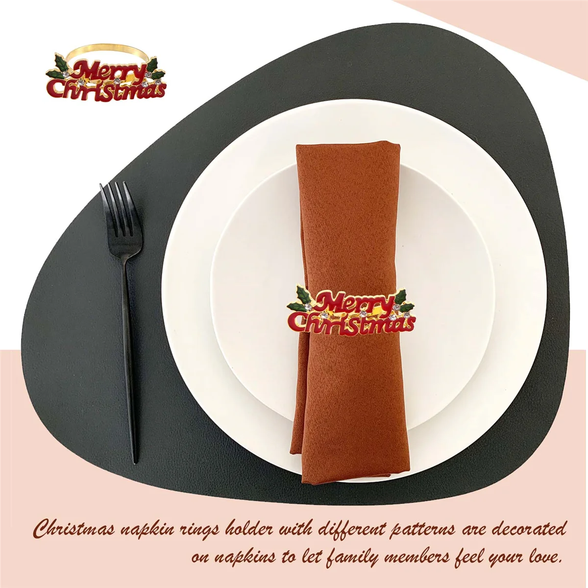 Lot de 8 Ronds de Serviette de Noël, Décoration de Table, Vacances