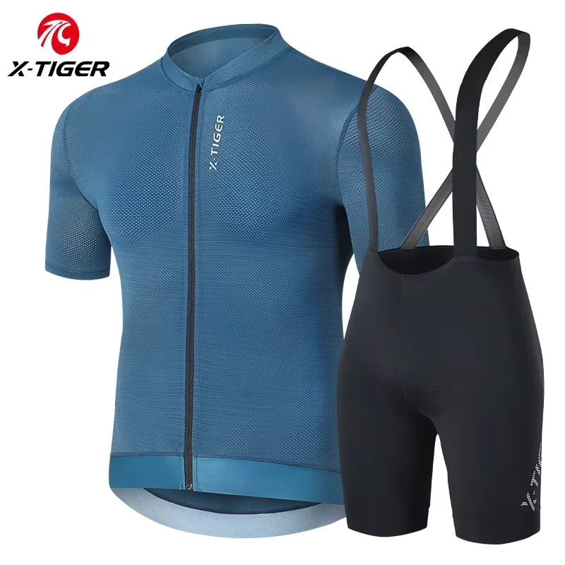 X-TIGER Professional Cycling Bib Pants Men's Summer Short Sleeve Suit Breathable Quick Dry Cycling Bib Pants