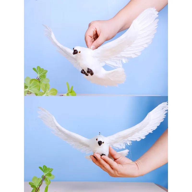 White Pigeon Wedding Props Peace Bird Model with Real Feathers Hanging Simulation Specimen for Photography