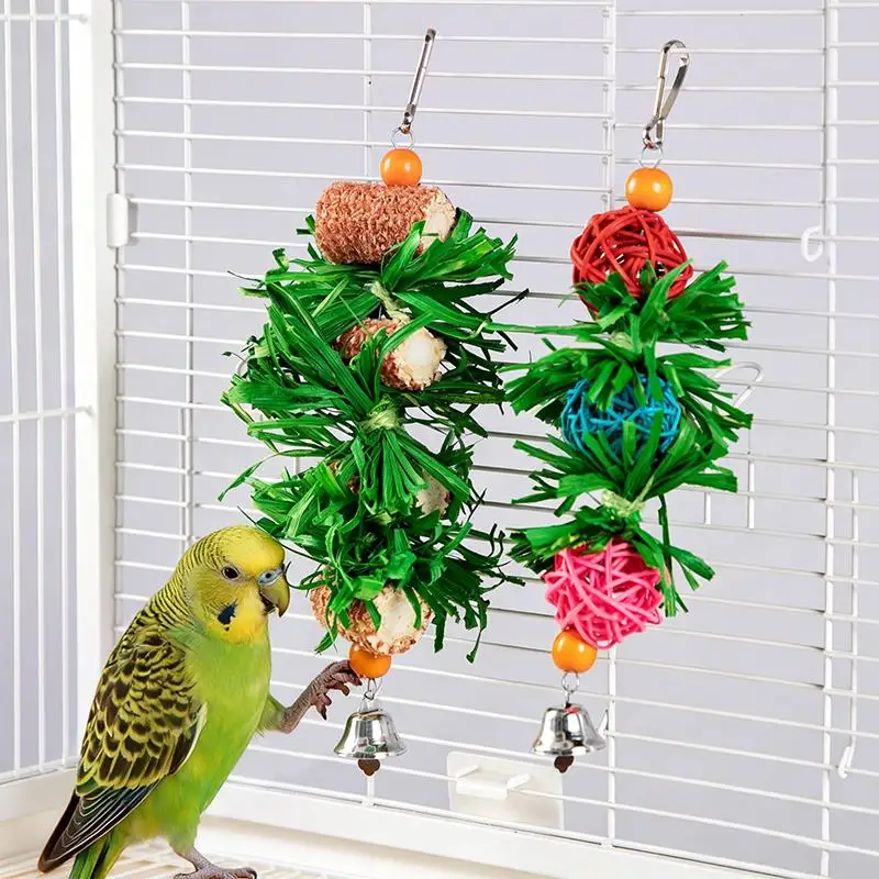 ~1/2Pcs Parrot Chew Toys Natural Corn Husk Ball Cob String For Cockatiel Lovebird Hanging Foraging Bird Toys
