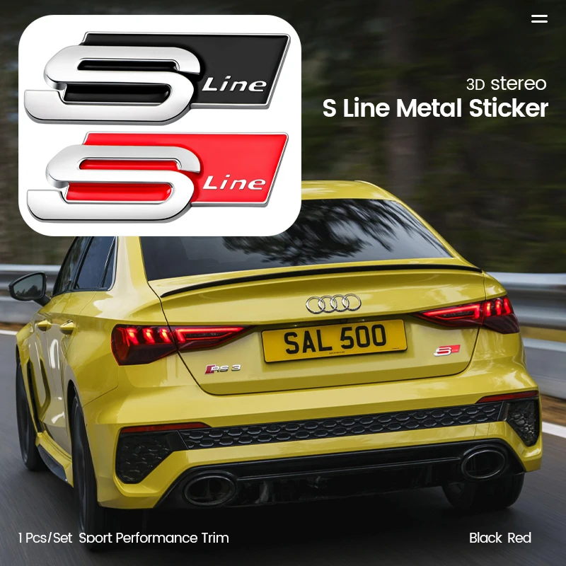 1pcs Car body Emblem Badge Sticker Accessories For Audi S line Sline A4 A5 A7 S4 RS4 A6 TT A1 A2 A3 Q1 Q2 Q3 Q5 Q8 Auto Goods