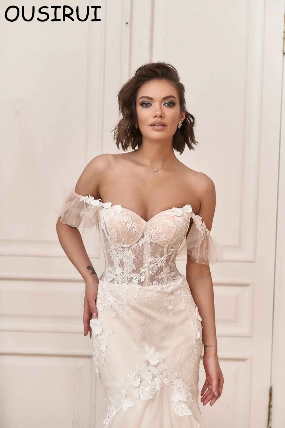 OUSIRbiomomis-Robe de mariée sirène en tulle, robe de mariée de luxe, robe de cour dos nu, vêtements de fête de mariage