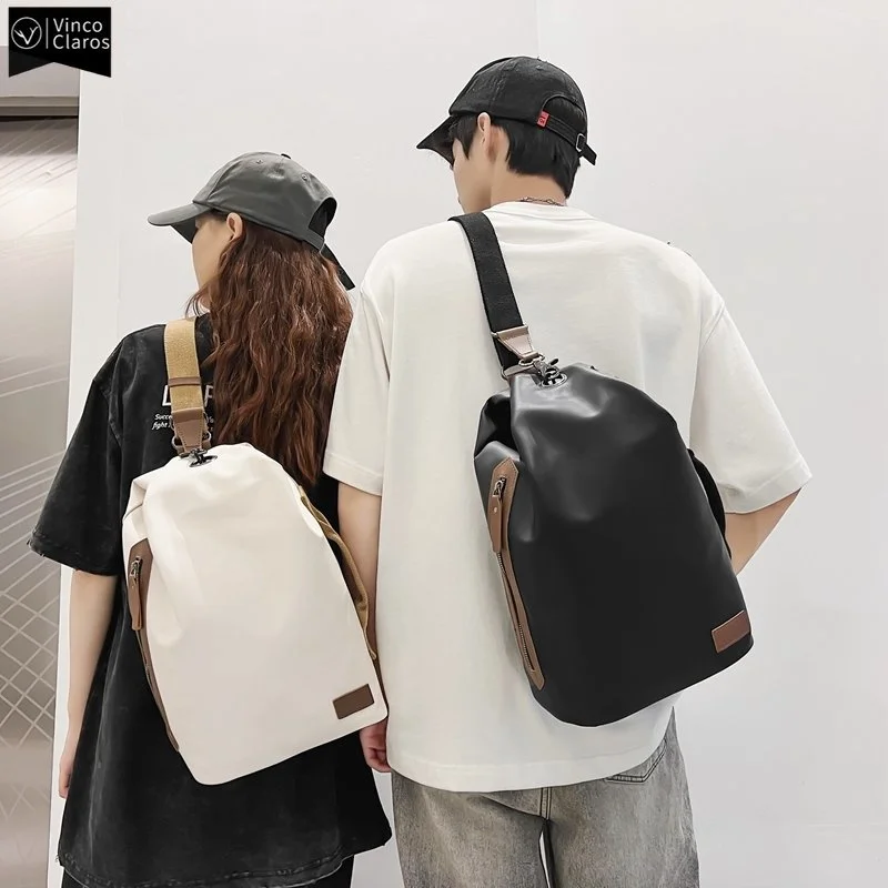 VC Fashion Streetwear Chest Bag Unisex Soft Leather Shoulder with Niche Design Large Capacity Sling Crossbody s for Men