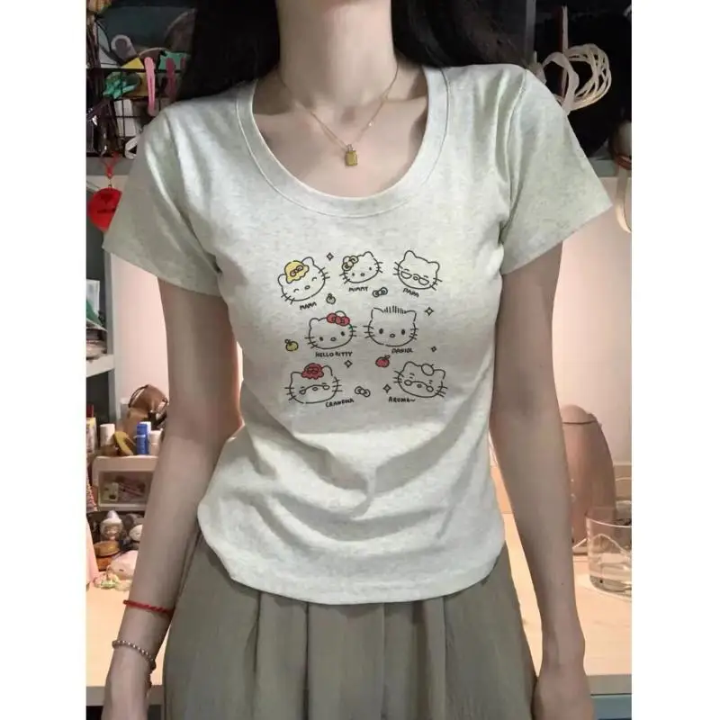 

Sanrio милая футболка с короткими рукавами Hello Kitty Kawaii, милая модная удобная повседневная дышащая футболка для девочек, подарок для подруги