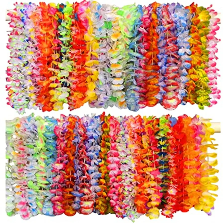 200 PCS Hawaiian Leis Neck Vibrant Colors Assortment for Luan Party Tropical Themed Party Decorations Beach Party Decor