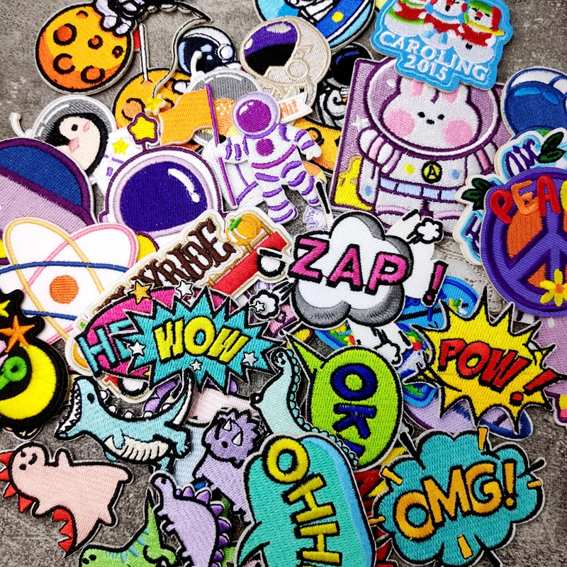 Dinosaur Astronaut Stick On Patches Embroidery Appliques Clothes Stickers Badges Parche OHHH POW