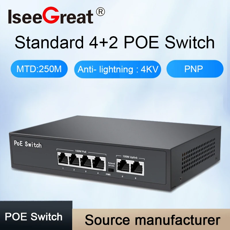 

POE Switch with 2Uplink and SFP Active for IP Cameras, Wireless AP, CCTV, Cccam IEEE 802.3 AF/AT, Built in Power Adapter, 4Ports