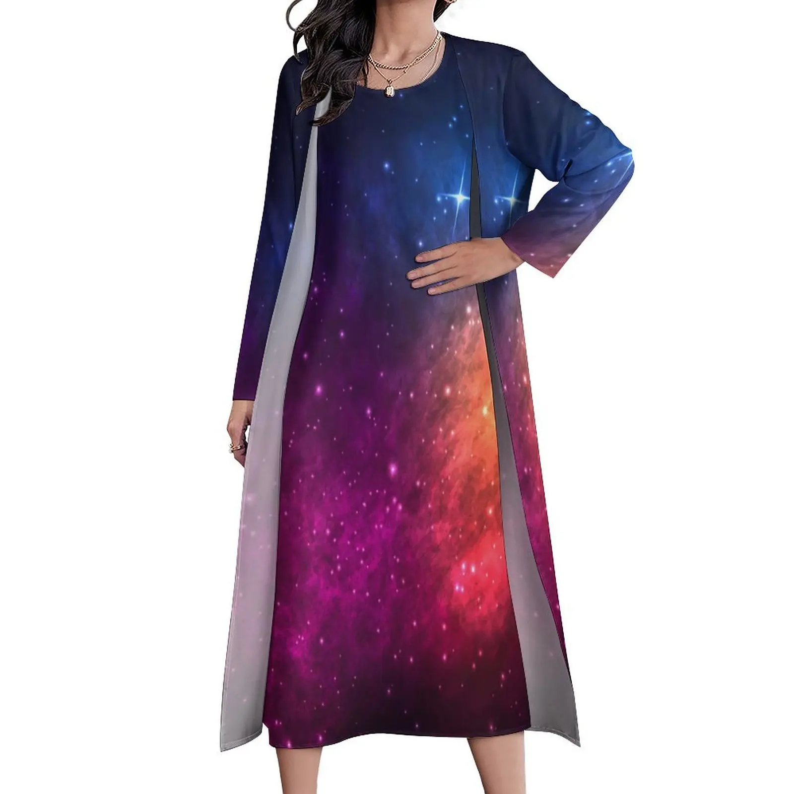 

Colorful Galaxy Dress Stars and Nebula Night Club Maxi Dress Two Piece Graphic Bohemia Long Dresses Street Wear Oversize Vestido