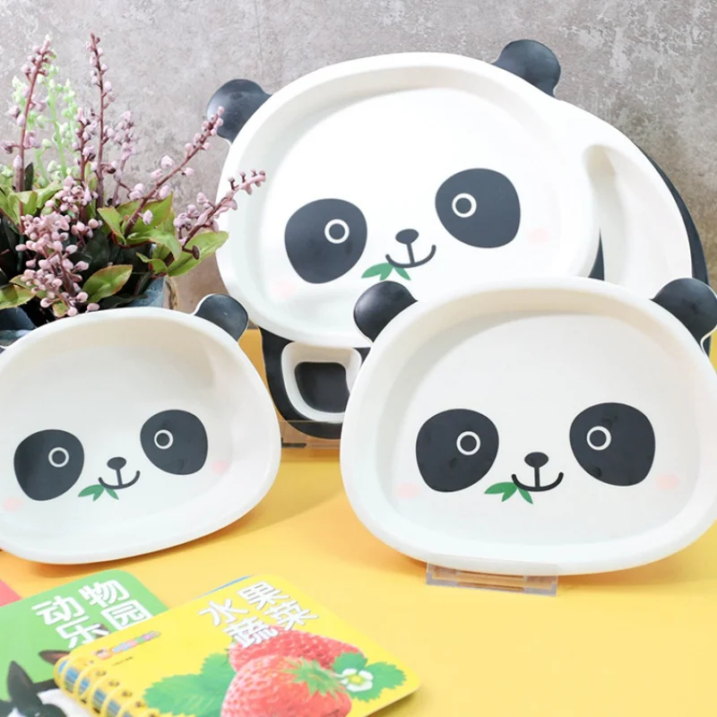 Panda Baby Tableware Safe Cartoon Toddler Bamboo Fiber Bowl Fork Cup Spoon Plate Kids Feeding Dishes Child Infant Dinnerware Set