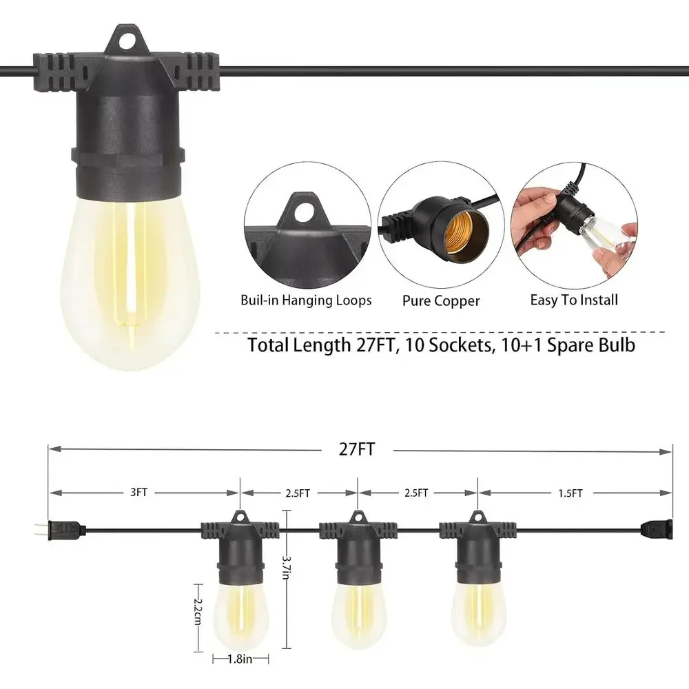LED Outdoor String Lights, Shatterproof IP65 27t (Maximum 918t) or Patio Lightings Outdoor Waterproof, Outside Lights or Outdoor