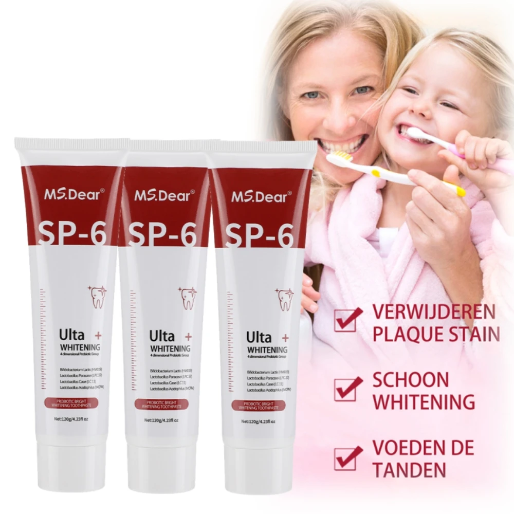 

Whitening Toothpaste 4-Strain Probiotics Removes Coffee/Teeth Stains, Reduces Tooth Decay & Mouth Odor | 120g x 3/1 Tubes