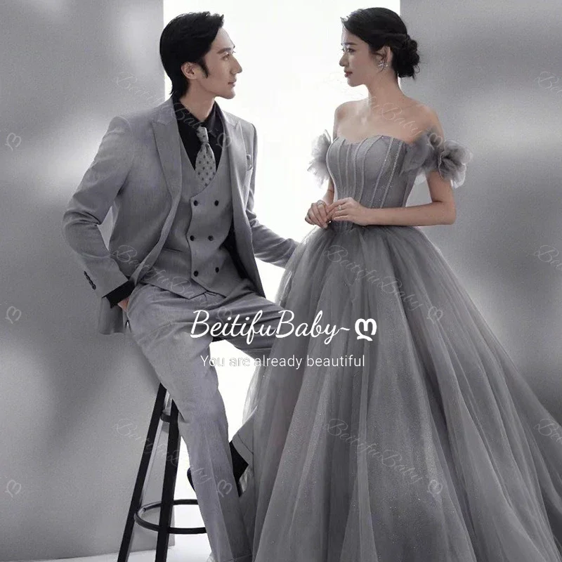 Customized Evening Gown for Women Strapless Party Dresses Fishbone Sleeveless Organza A-line Skirt Princess Style Wedding Dress