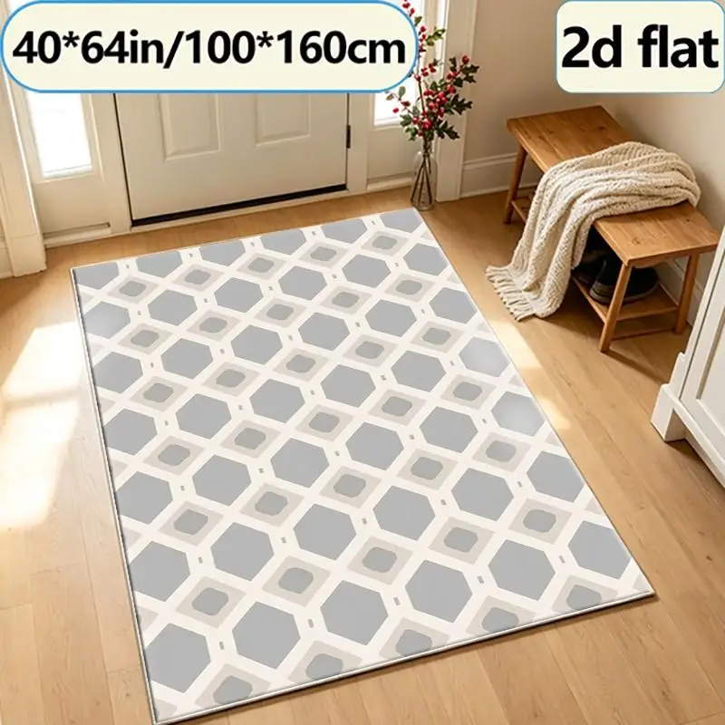 Simple Light Gray Double Diamond-Shaped Square Carpet, Neutral-Toned Geometric Seamless Pattern Decorative Non-Slip Home Carpet