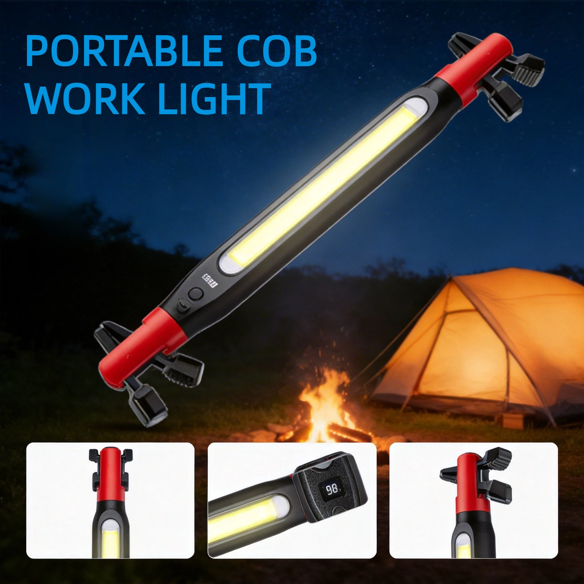 

Portable COB Work Light with Dual Rotation Clip Rechargeable Flood Emergency Lamp Outdoor Waterproof Flashlight For Car Repair