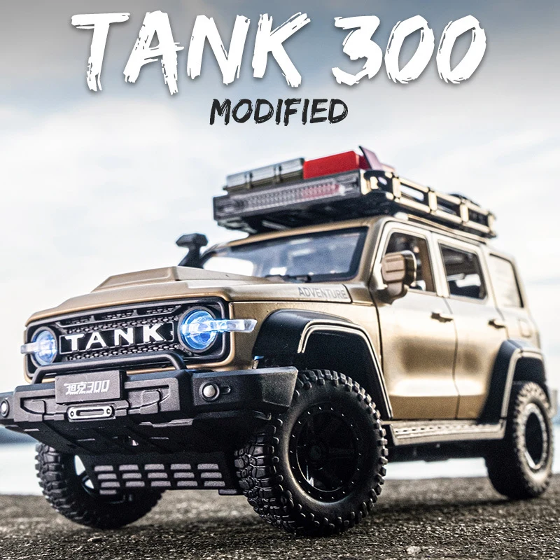 Off-Road Modified Version 1:24 Tank 300 SUV Alloy Car Model Diecasts Metal Toy Off-road Vehicles Car Model Sound Light Kids Gift