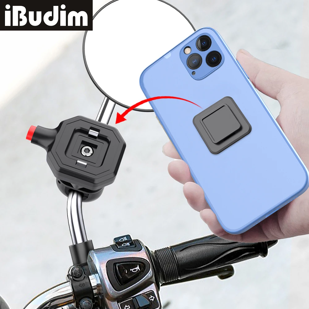 

Quick Mount Motorcycle Motorbike Rearview Mirror Mobile Phone Holder Universal 360° Rotation Scooter Cellphone GPS Brackets