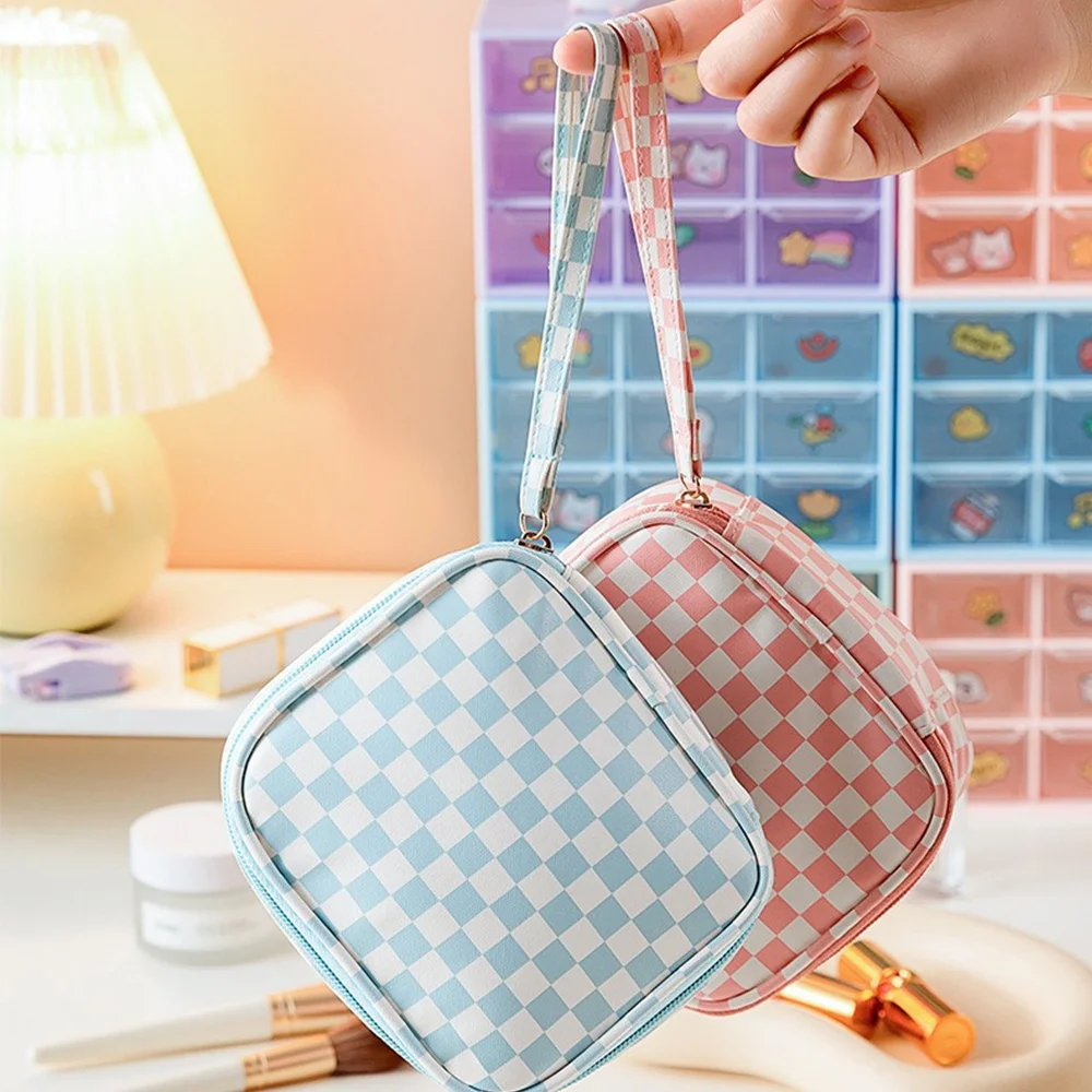 Plaid Makeup Bag Pouch Checkered Cosmetic Bag For Women Travel Makeup Bag Storage Bag Toiletry Period Bag With Handle