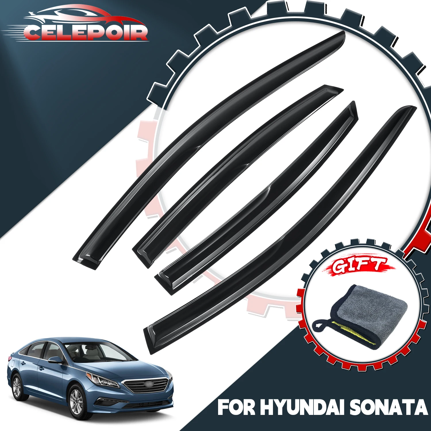 

For Hyundai Sonata 2015-2019 Mugen Style Window Visor Sun Rain Deflector Guard
