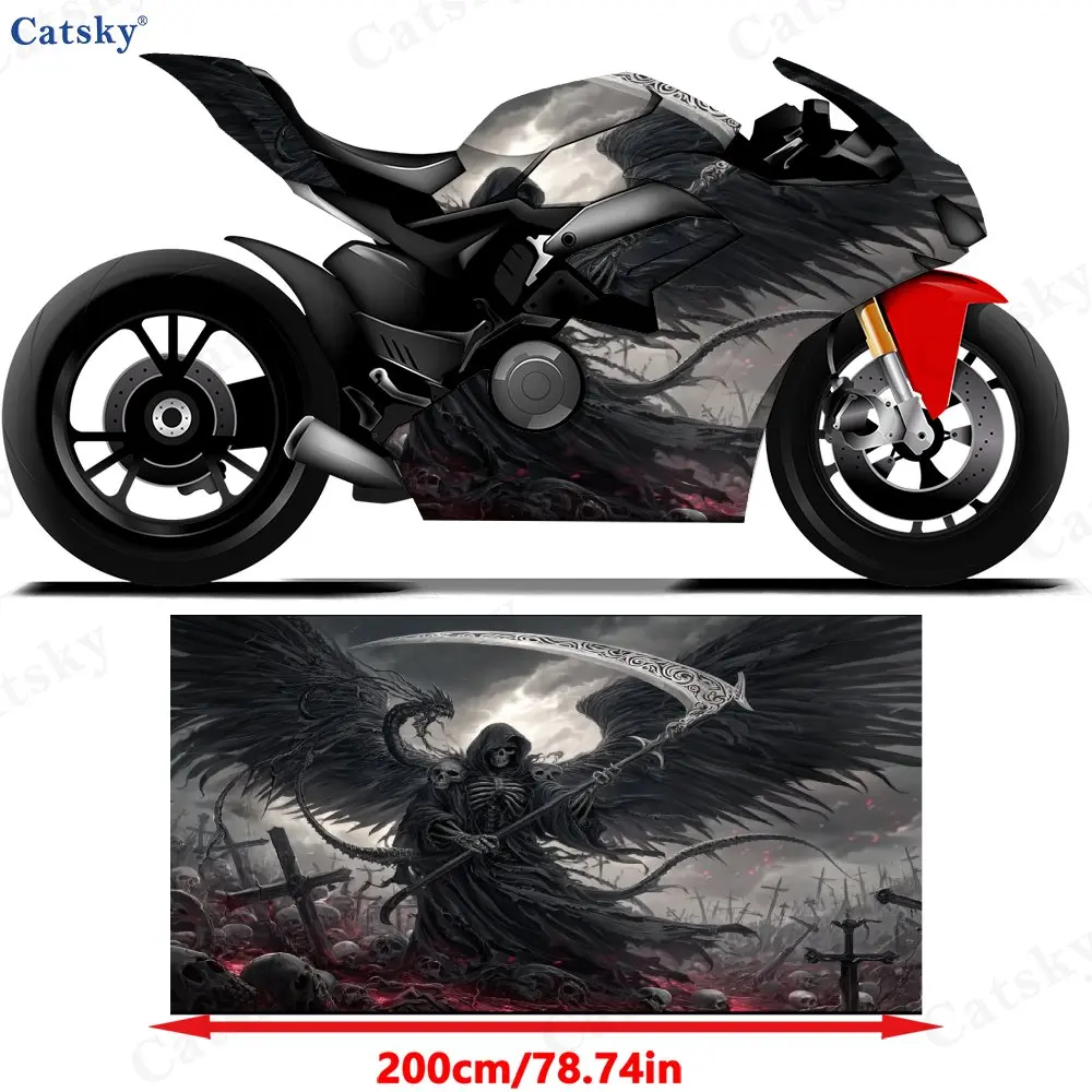 Terror Cemetery Death Reaper Motorcycle Sticker, Detachable Sticker, Universal For Motorcycles, Durable And Scratch Resistant PV