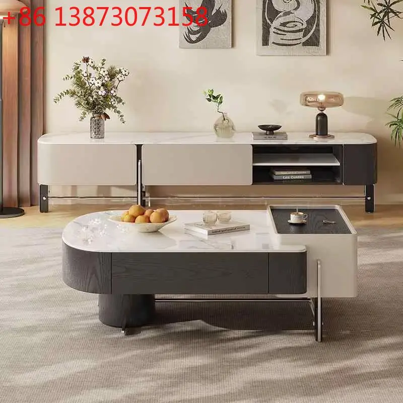 

Каменная плита, ТВ-шкаф, журнальный столик, комбинация современного света, роскоши, простой, новый, элитный чайный столик, маленькая квартира, минималистский стиль