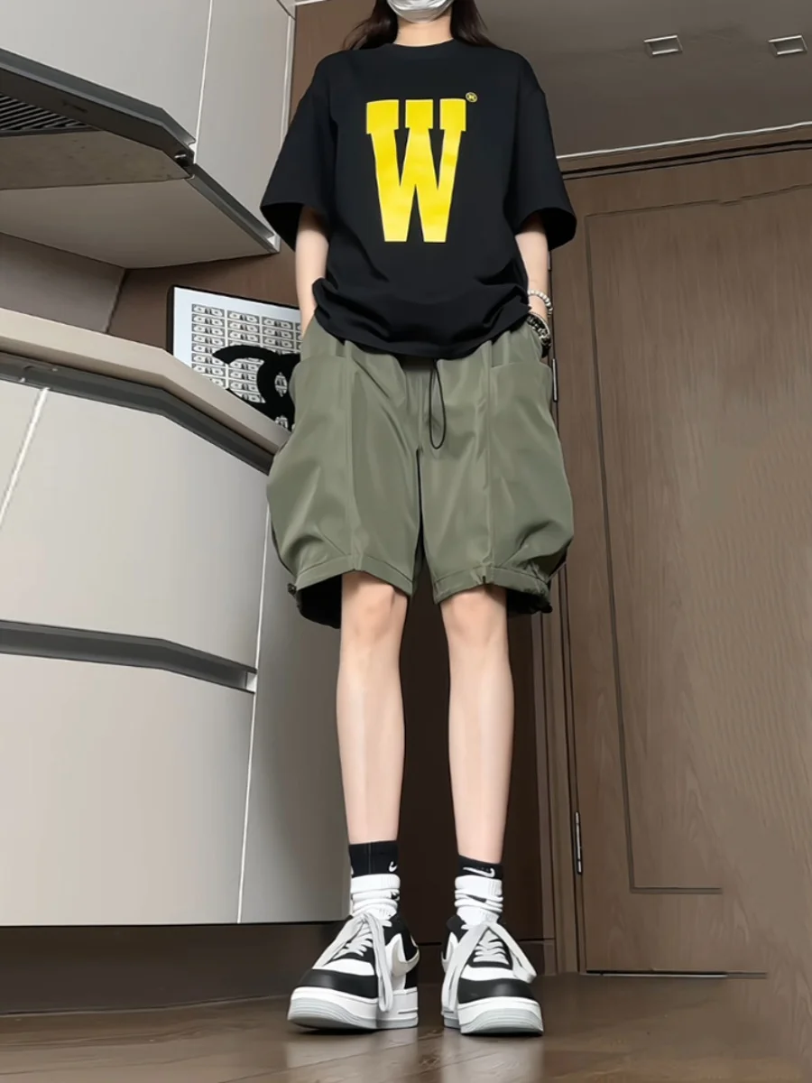 

Мужские летние брюки свободного кроя в американском ретро-стиле, модные повседневные рабочие брюки-карго с прямыми штанинами, укороченные (до колена)