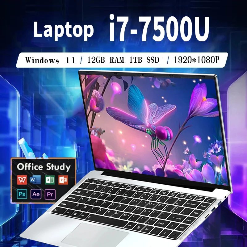 

NEW Core i7-7500U laptop 12GB RAM 1/2TB SSD Portable laptops 14.1-inch Windows 11 Por Notebook computer Office Gaming