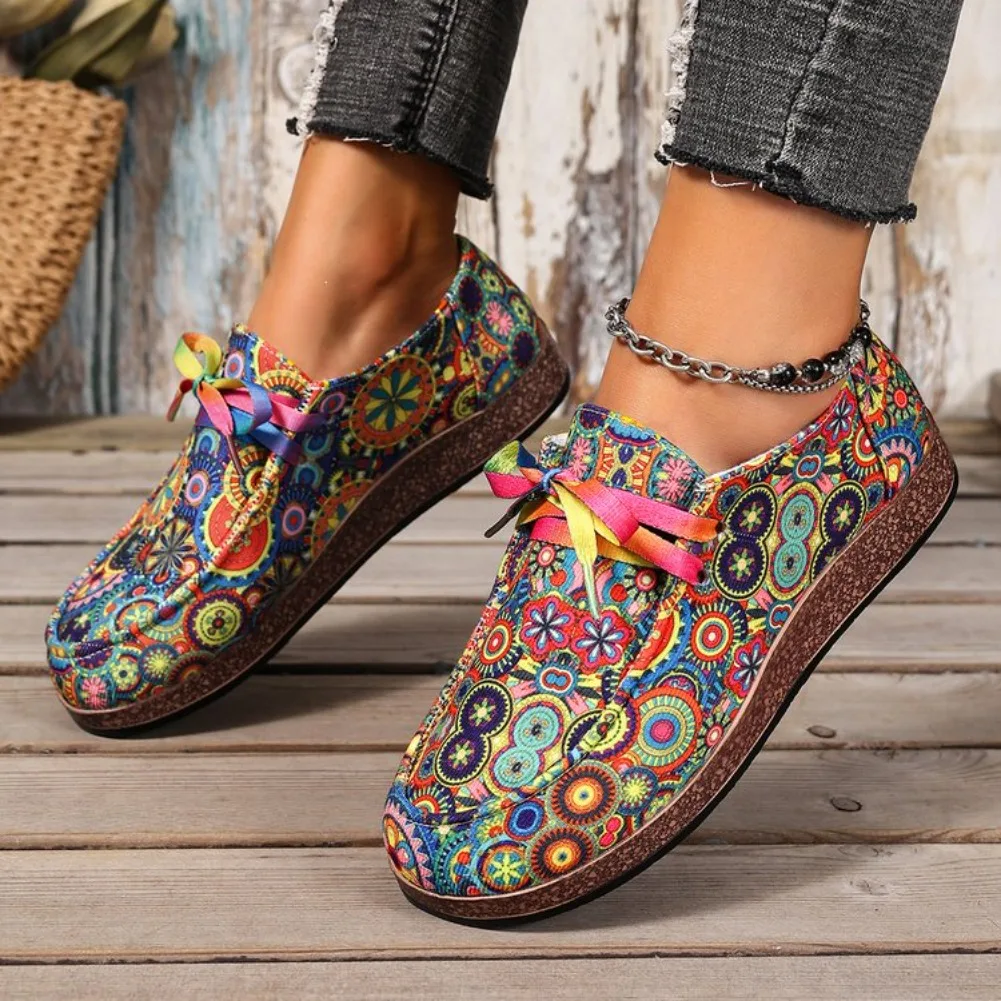 2026 Bestseller Neue Modische Damen-Sneaker mit Schnürung, Bedruckte Damen-Flats, Outdoor-Freizeitschuhe für Damen, Zapatos De Mujer – Detail 6