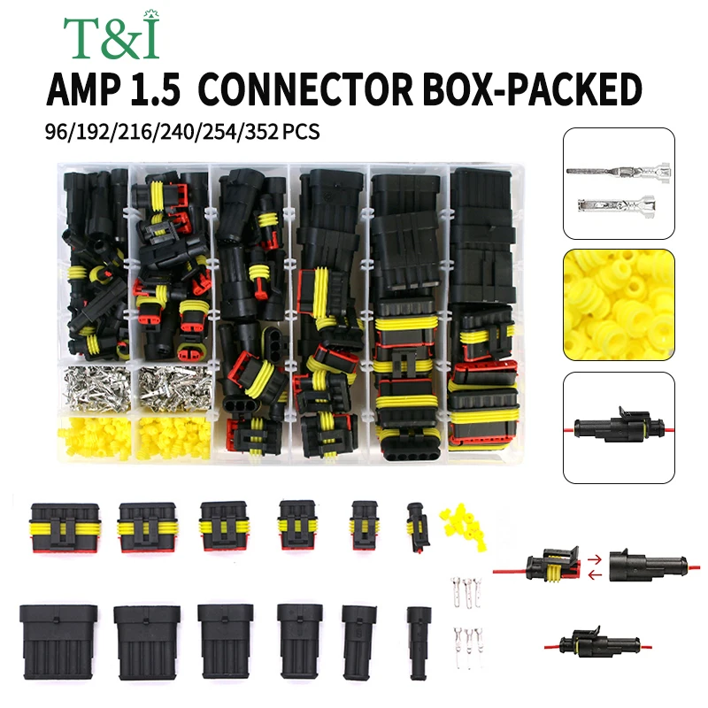 352PCS DJ1.5AMP automobile waterproof connector 1P2P3P4P6P hole HID male and female 0.85 harness plug connector kit