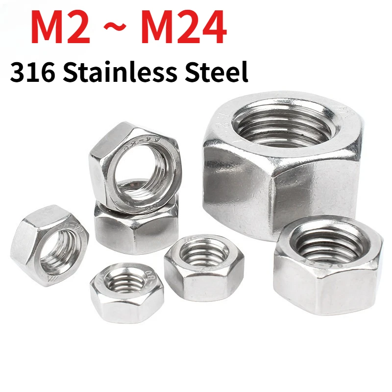 316 Stainless Steel Hex Nut, A4 Metric Standard Hexagon Nut, Marine Anti‑Corrosion Fastener M2‑M24