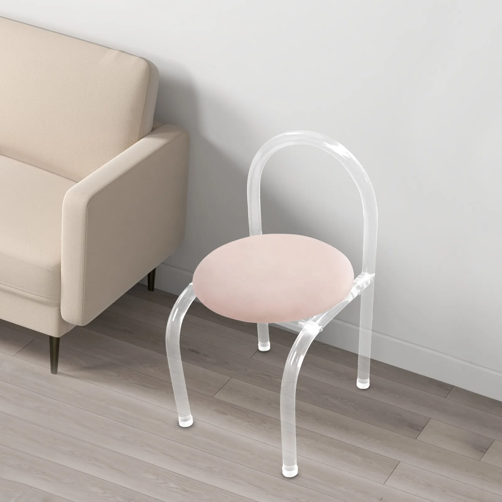 

Modern Minimalist Transparent Acrylic Chair, Plush Velvet Cushion Seat, Makeup Vanity Chair, Clear Desk Chair for Living Room