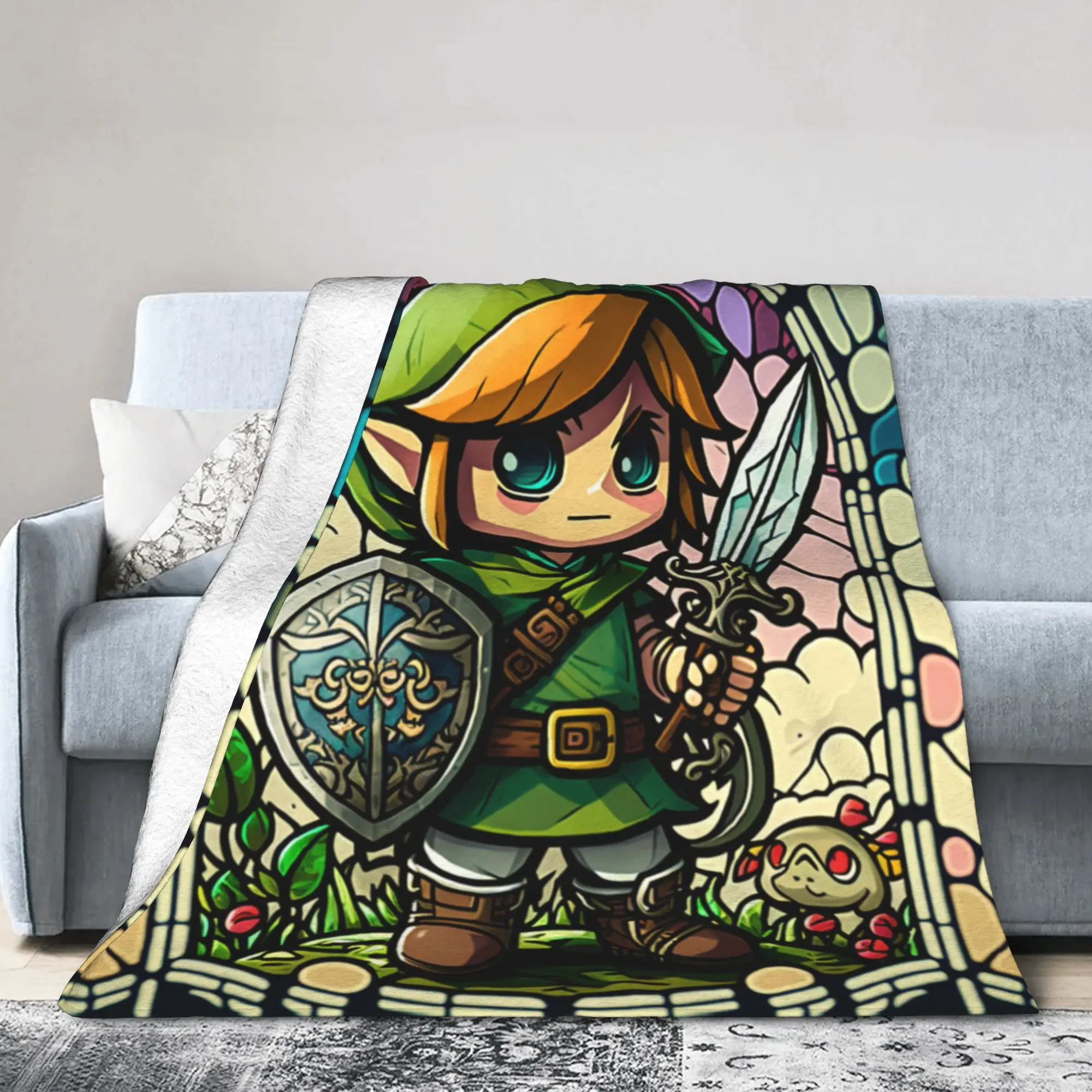 Z-Zeldas Green Hero الزجاج الملون ربط البطانيات الصوف الصيف تكييف الهواء متعددة الوظائف الدافئة رمي بطانية للمنزل لحاف