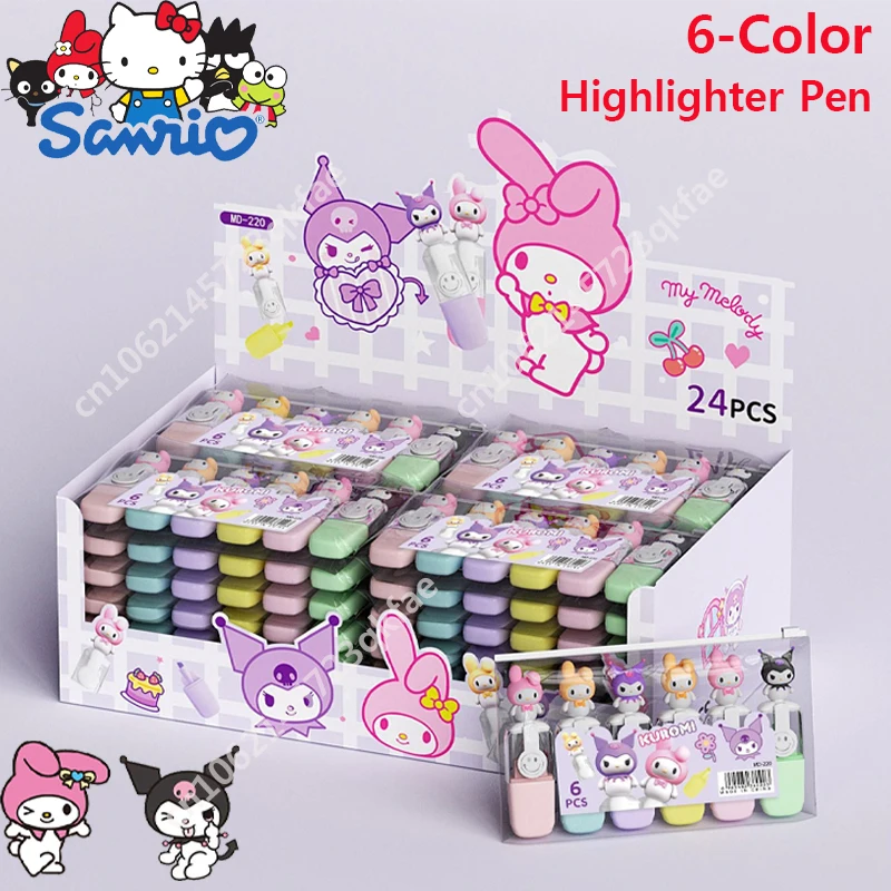 

6Pcs/Set Sanrio 6 Colors Splice Mini Highlighters Student Cartoon My Melody Kuromi Marker Pens Stationery School Supplies Gifts