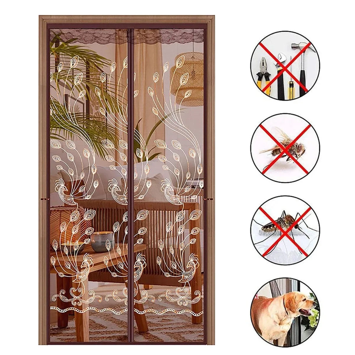 Magnetic Screen Door Curtain for Bedroom Mosquito and Insect-Proof Door Screen Summer Mosquito Net Pets Friendly