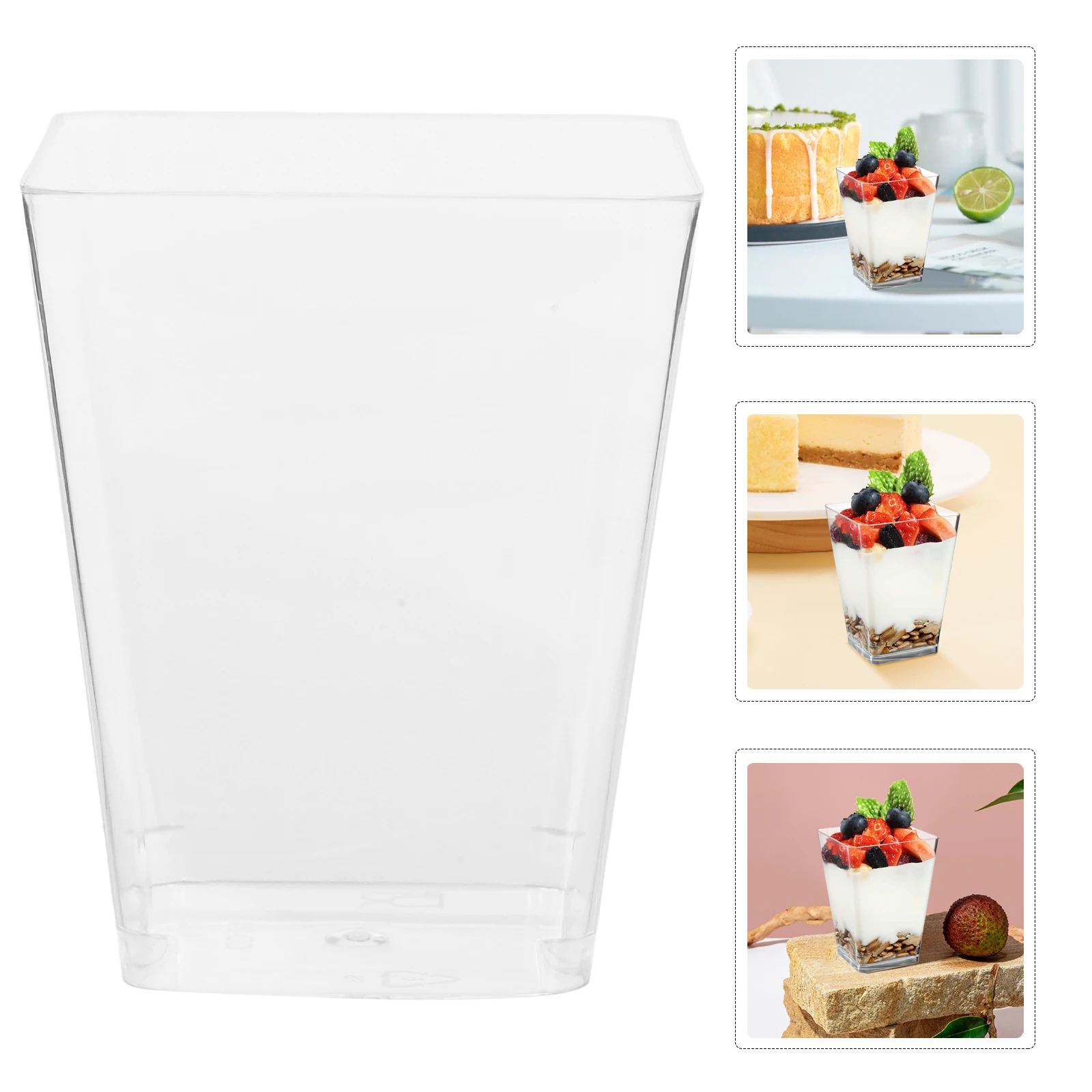 

50 Pcs Dessert Cup 150ml Transparent Square Heart Shaped Clear Tiramisu Mousse Pudding Party Picnic Kitchen Bar Accessories