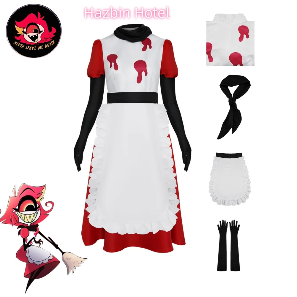 Anime Niffty Cosplay Costume para Mulheres, Hotel Hazbin, Vestido Vermelho, Avental, Halloween Carnival Party, Adulto Cos, Meninas