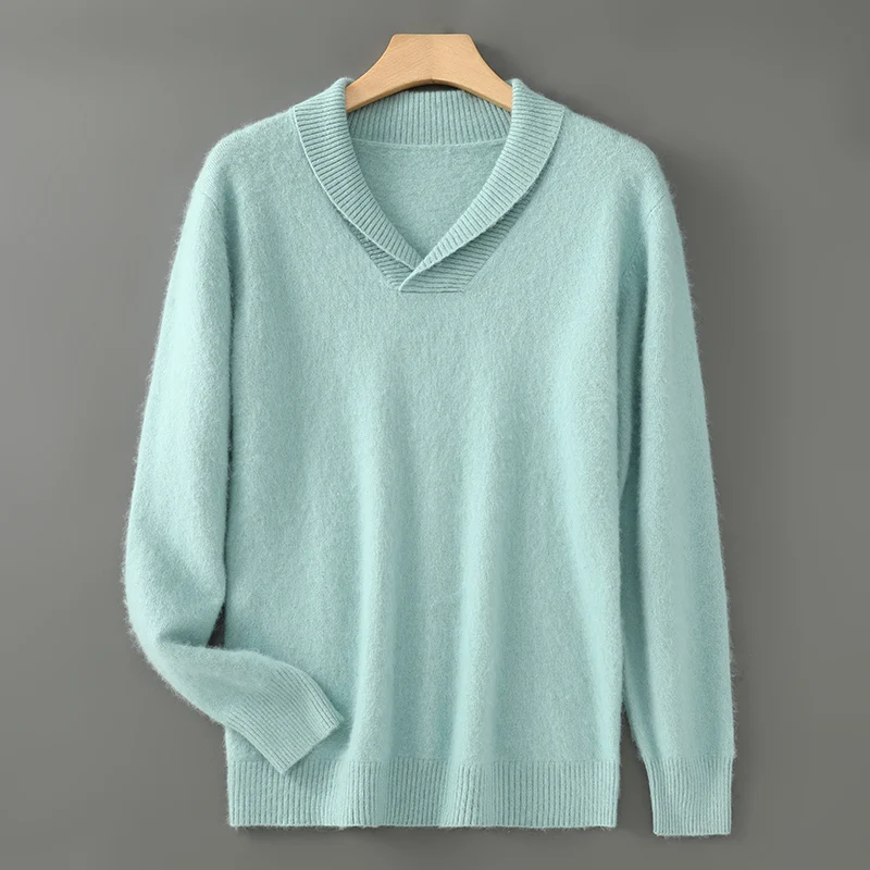 

Autumn Winter Men's 100% Mink Cashmere Sweater Round Neck With And Loose Padded Long Sleeve Business Casual Bottoming Knit Top