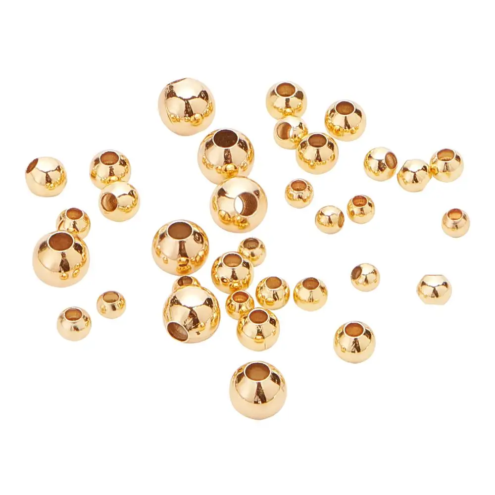 

200PCS 18K Gold Plated Brass Beads Round Spacer Beads with 4 Mixed Size for Necklaces Bracelets and Jewelry Making