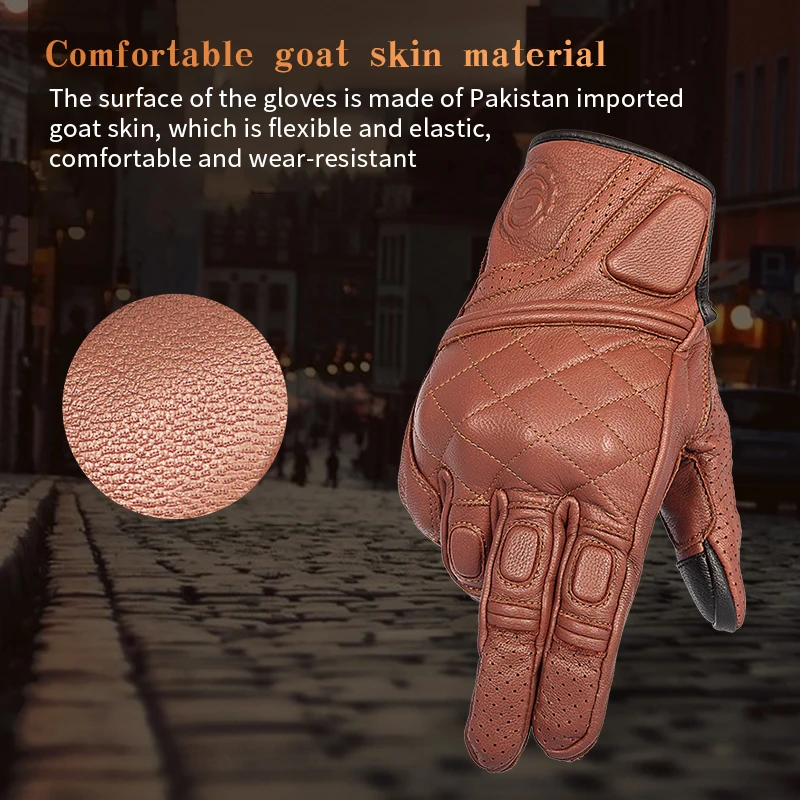 SFK-guantes de motocicleta de cuero de cabra genuino, protección suave, transpirable, antideslizante, resistente al desgaste, Palma engrosada,