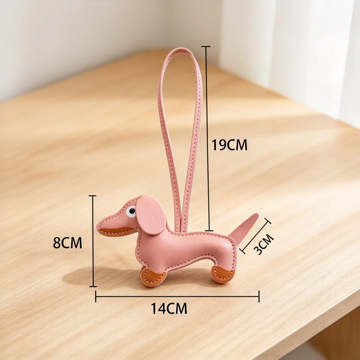 Dackel-Schlüsselanhänger aus PU-Leder, Welpen-Anhänger, Taschen-Charm für Damen, Rucksack, Handtasche, Autoschlüsselring, süßes koreanisches Valentinstagsgeschenk – Detail 3