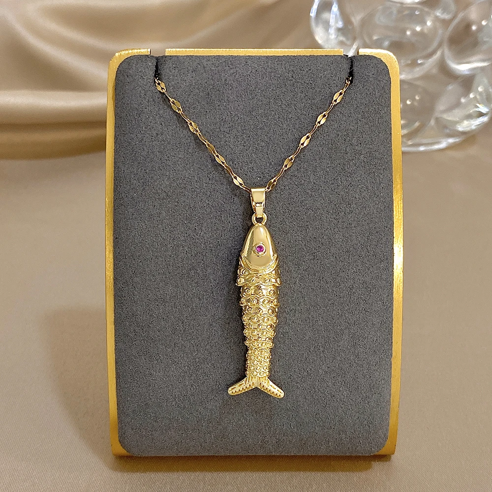 18K vergoldete Edelstahl Fisch Anhänger Halskette für Frauen Kreative Ozean Serie Schlüsselbein Halsband Kette Schmuck Geschenke – Detail 3