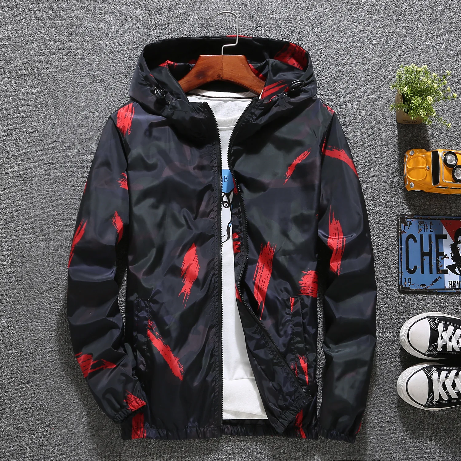 

Fashion Jacket Coats Men Hooded Outdoor Outwears Jackets Coats Male Windbreaker Print Outdoor Cargo Jackets Coats Men Oversized