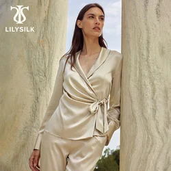 LILYSILK 실크 래핑 블레이저 2023, V넥 22 Momme 레이스업 아웃웨어, 버튼 포함, 오피스 레이디스 의상, 무료 배송, 가을 신상