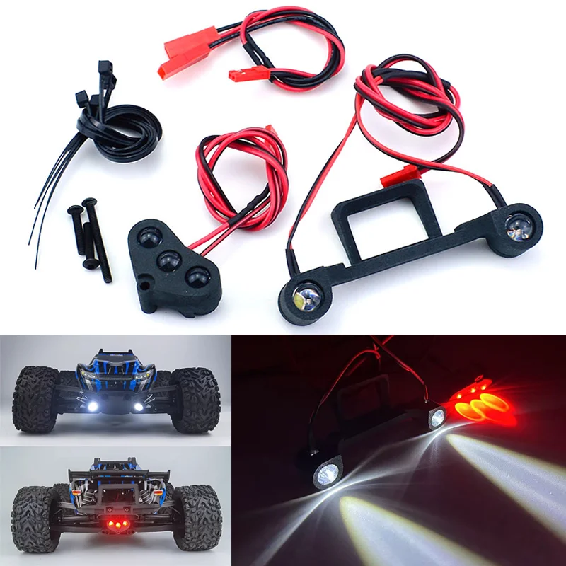 LED Light Spotlights Front & Rear Lighting System Mount with Adapter Cable for 1/10 Traxxas RC Car Rustler 4X4 VXL XL-5 Parts