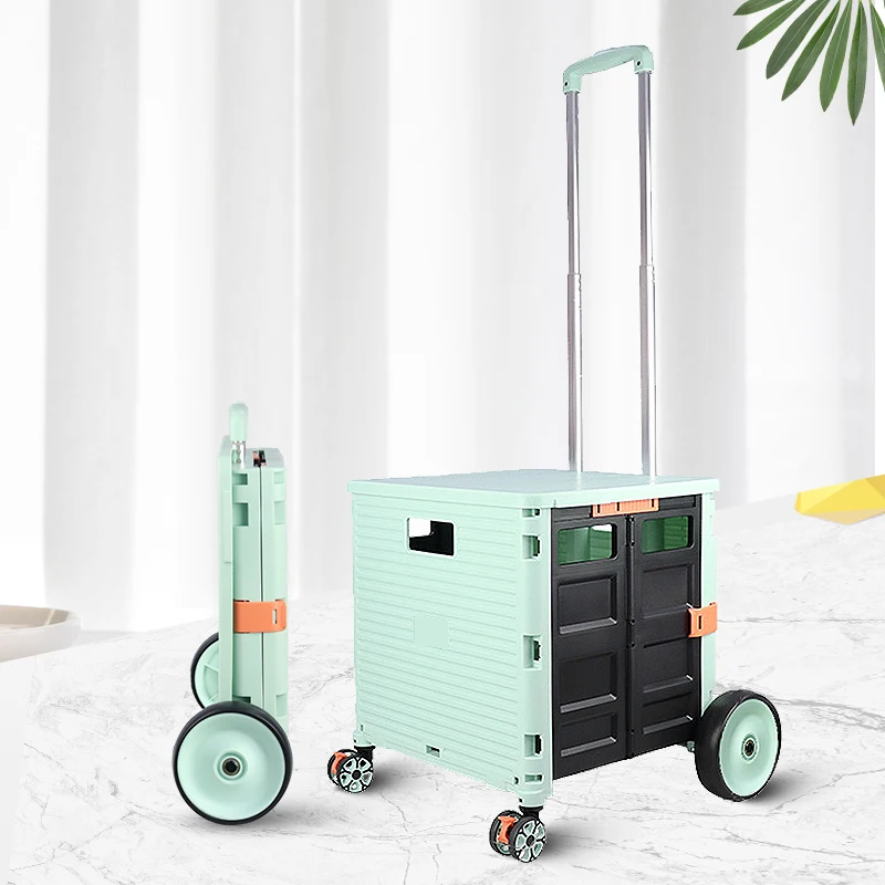 

GlowMarTelescoping Handle Portable Rolling Crate Handcart Durable Heavy Duty Plastic Foldable Utility Cart Folding Shopping Cart